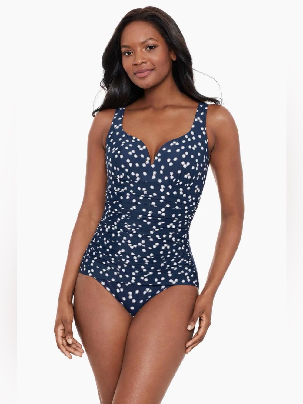 Miraclesuit Navy One-Piece with White Polka Dots